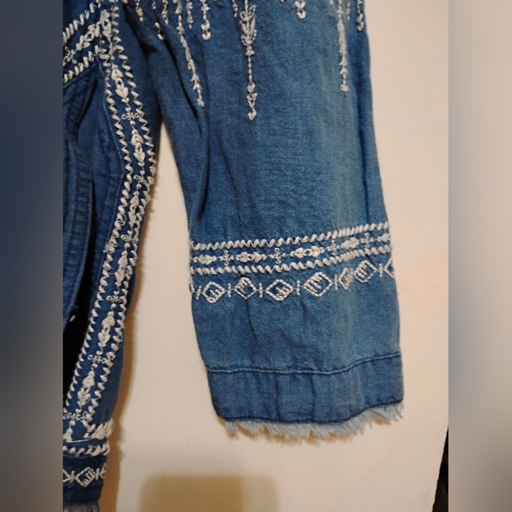 Blue Hooded Lace-Up Top BLANKNYC (R) WOMEN'S XL Embroidery Corded Pocket Cotton - Picture 5 of 11